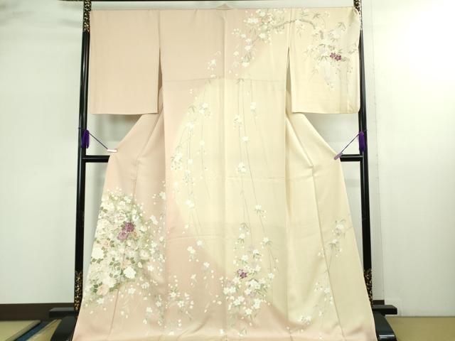 上 訪問着 長襦袢 無双仕立て セット 刺繍 枝垂れ桜花文 暈し染め 金彩 ロング丈 kh 6