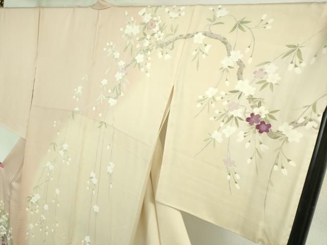  上 訪問着 長襦袢 無双仕立て セット 刺繍 枝垂れ桜花文 暈し染め 金彩 ロング丈 kh 6 訪問着 付け下げ 着物