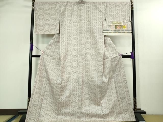 上 京都染織メーカー 貴久樹謹製 野蚕糸大島 本場縞大島紬 川野織物謹製 牡丹鼠色地 証紙付き kh 6