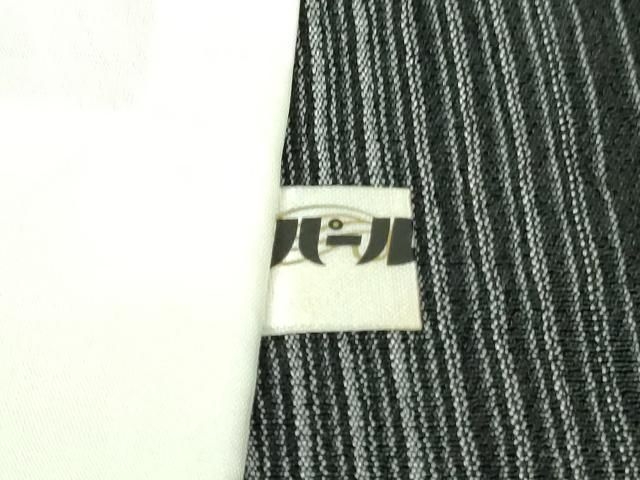  上 本塩沢 やまだ織 単衣 縞 須藤麻紀作 黒地 証紙付き kh 6 紬 着物