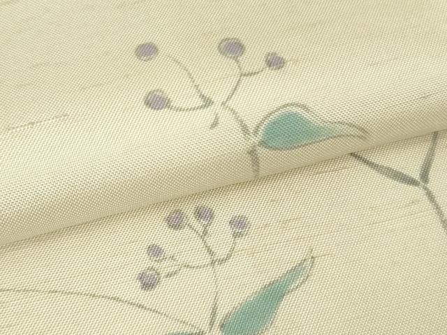  上 石川県指定無形文化財 牛首紬 白山工房 手織り 市川純一郎 南天文 練色地 kh 6 紬 着物