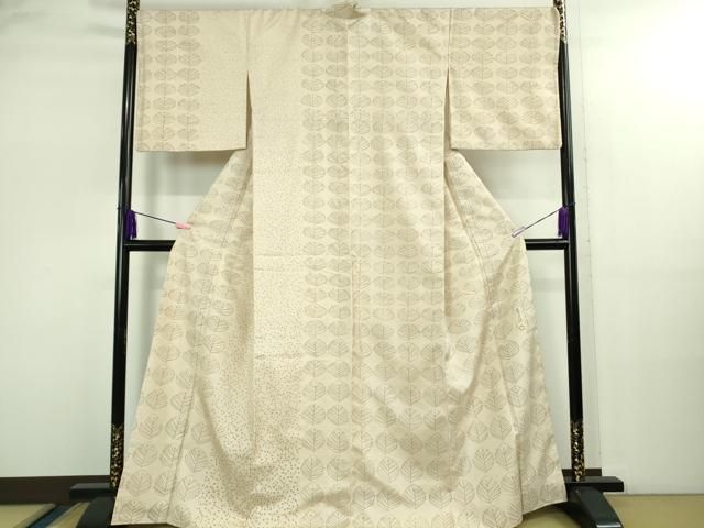 上 石川県指定無形文化財 牛首紬 白山工房 手織り 愛川流 葉並べ 薄卵色地 kh 6