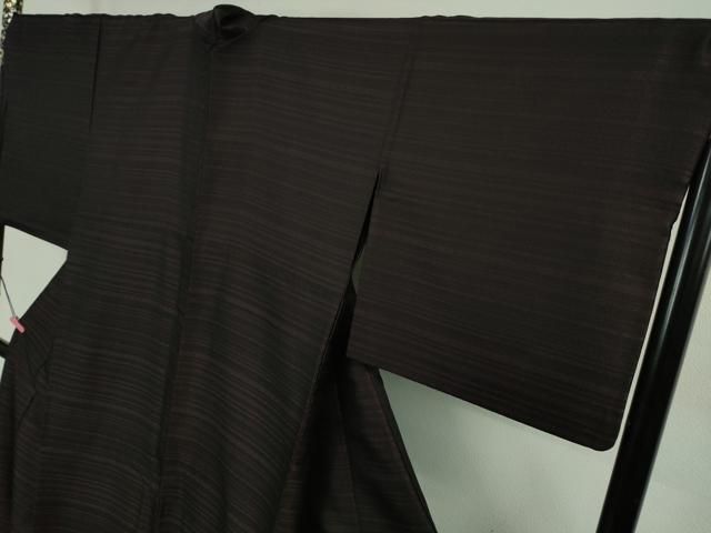  上 本場筑前博多織 緯献上 紬 筑前織物謹製 濃い似せ紫色地 kh 6 紬 着物