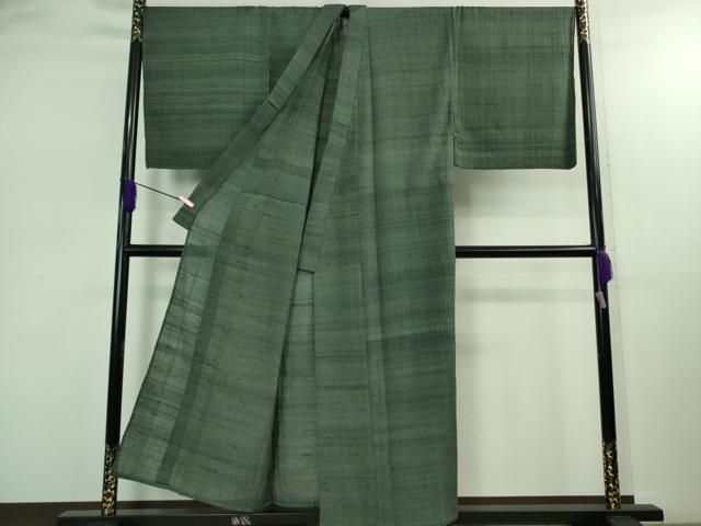 上 夏物 男性 染織の名門 しょうざん 生紬 キングサイズ 色無地 錆鼠色 kh 6