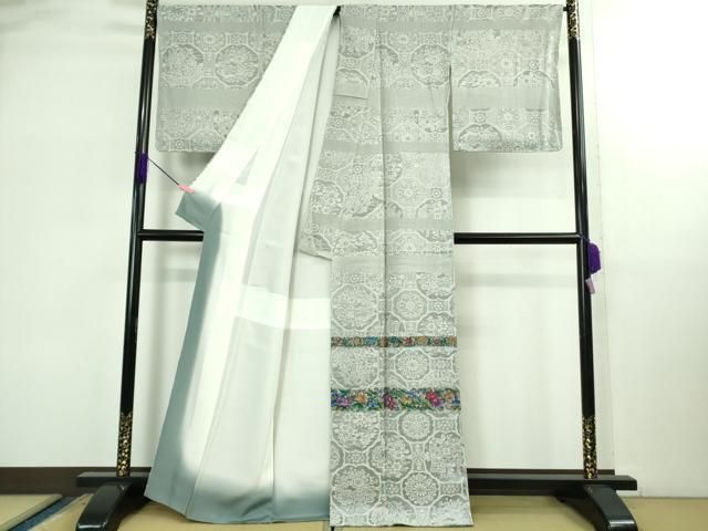 上 山岡古都 古都染人 染織 薬墨染 天目織 お召 訪問着 草花文 kh 6