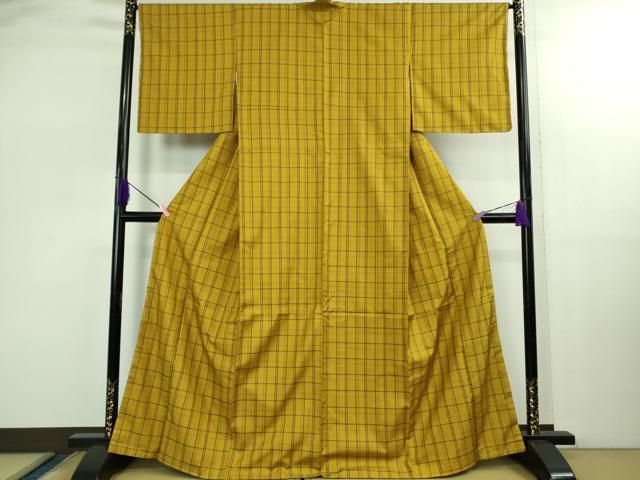 上 本場黄八丈 市松綾織 紬 格子 kh 6