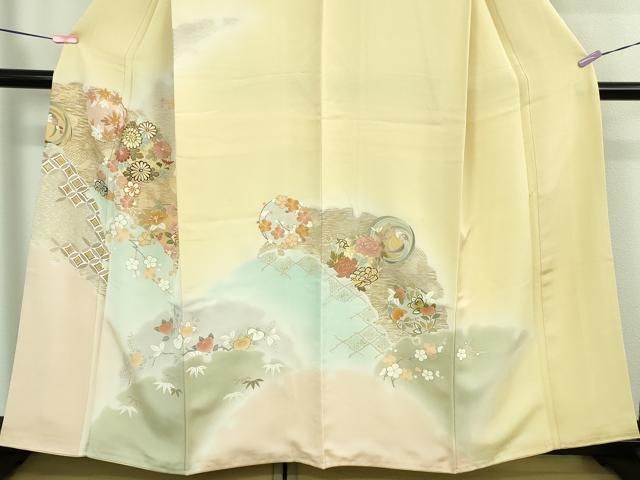  上 創業460年 千總 訪問着 雪輪花丸文 薄い淡黄色地 暈し染め 金彩 kh 6 訪問着 付け下げ 着物