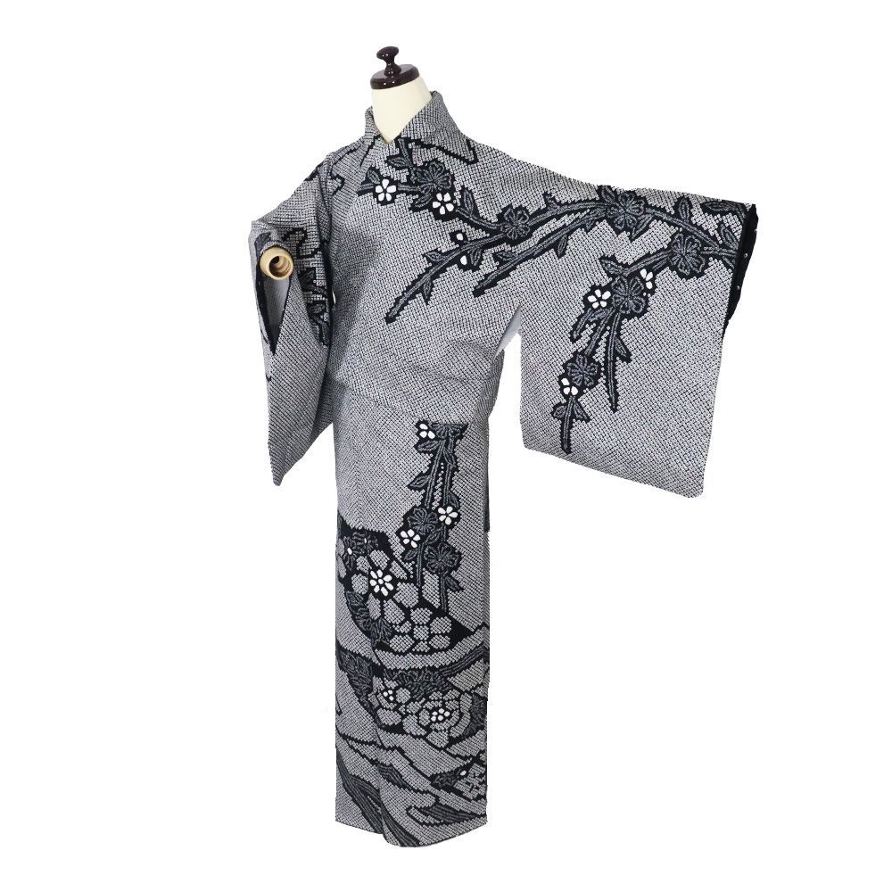 総絞り訪問着 袷 正絹 白 黒 絞り 松竹梅 菊 桜 15号 Sサイズ ki 31500 レディース シルク ギフト フォーマル 20代 30代 40代