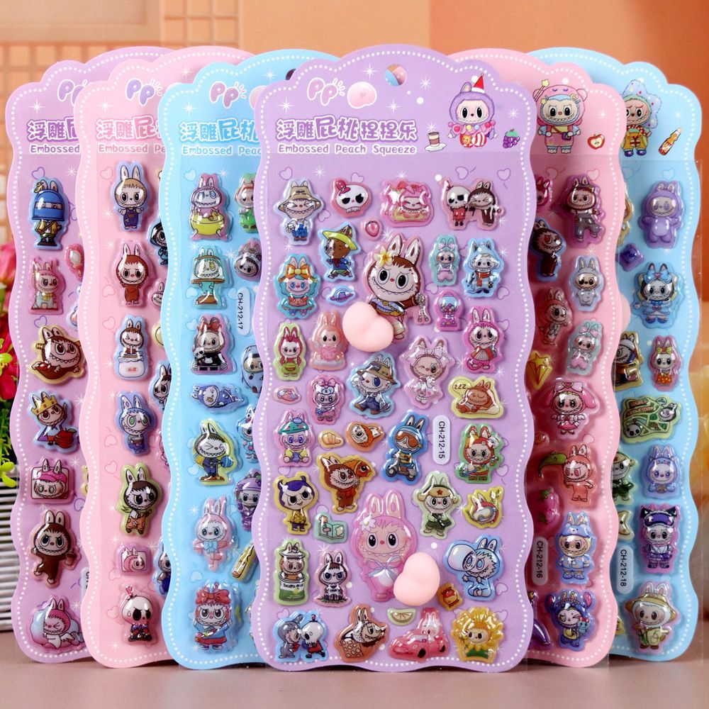 6枚セット 即日発送 LABUBU ラブブシール ぷくぷく 3D立体シール 3D