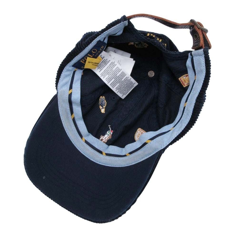  POLO RALPH LAUREN ポロ ラルフローレン ポニーロゴ マルチ刺繍 コーデュロイ キャップ 帽子 牛革 紺 ネイビー 茶 ブラウン メンズ レディース 古着 その他 キャップ
