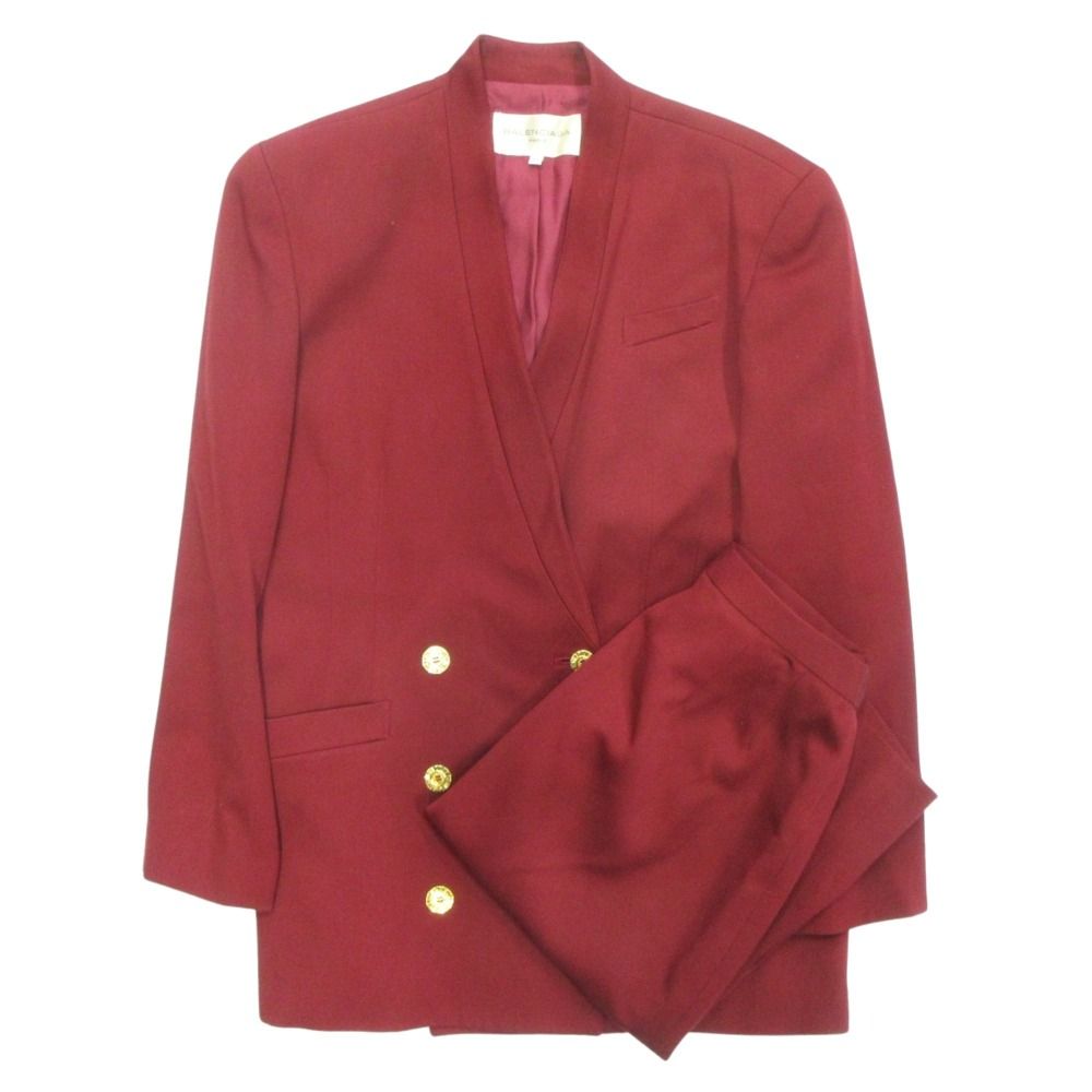 バレンシアガ セットアップ スーツ ジャケット スカート 金ボタン ヴィンテージ ビンテージ サイズ11 赤 レッド レディース 古着