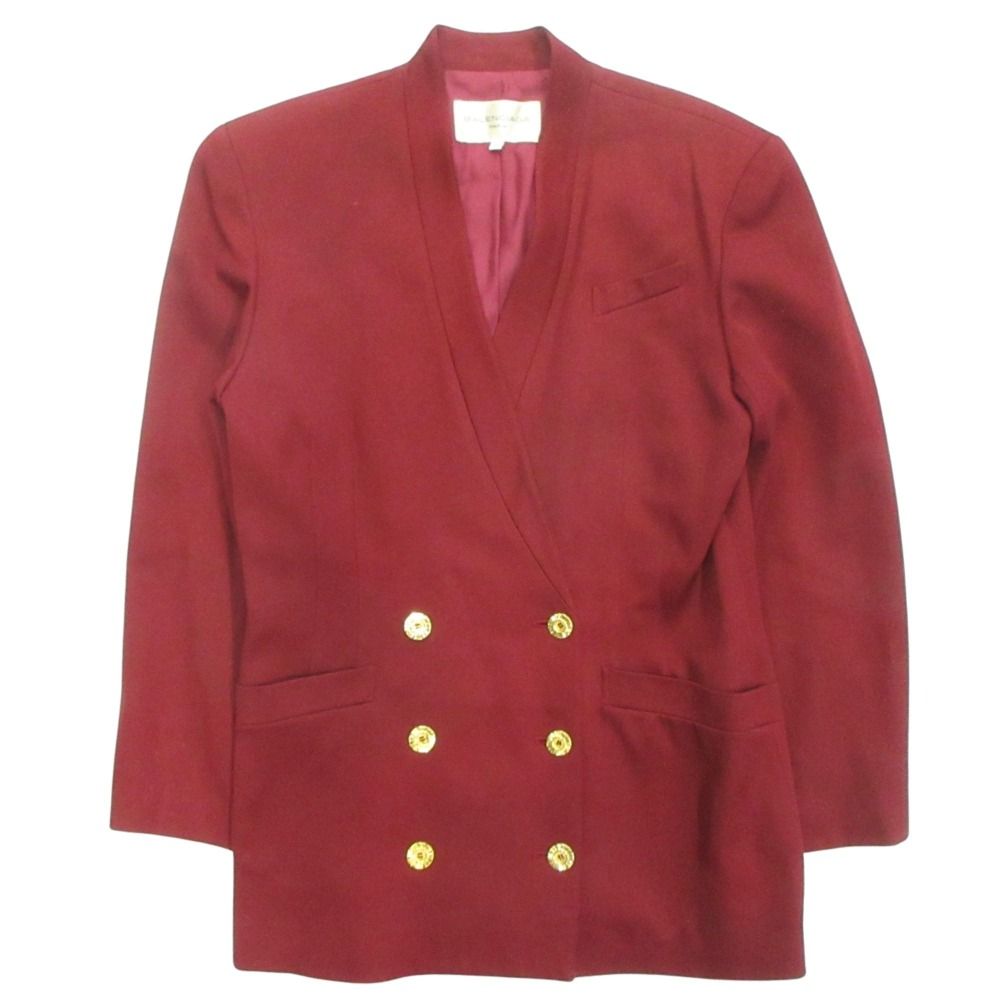 バレンシアガ セットアップ スーツ ジャケット スカート 金ボタン ヴィンテージ ビンテージ サイズ11 赤 レッド レディース 古着