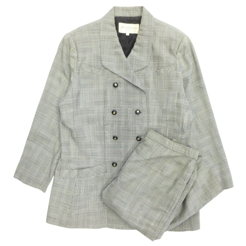 バレンシアガ セットアップ スーツ ジャケット スカート 千鳥柄 ヴィンテージ ビンテージ サイズ11 グレー レディース 古着