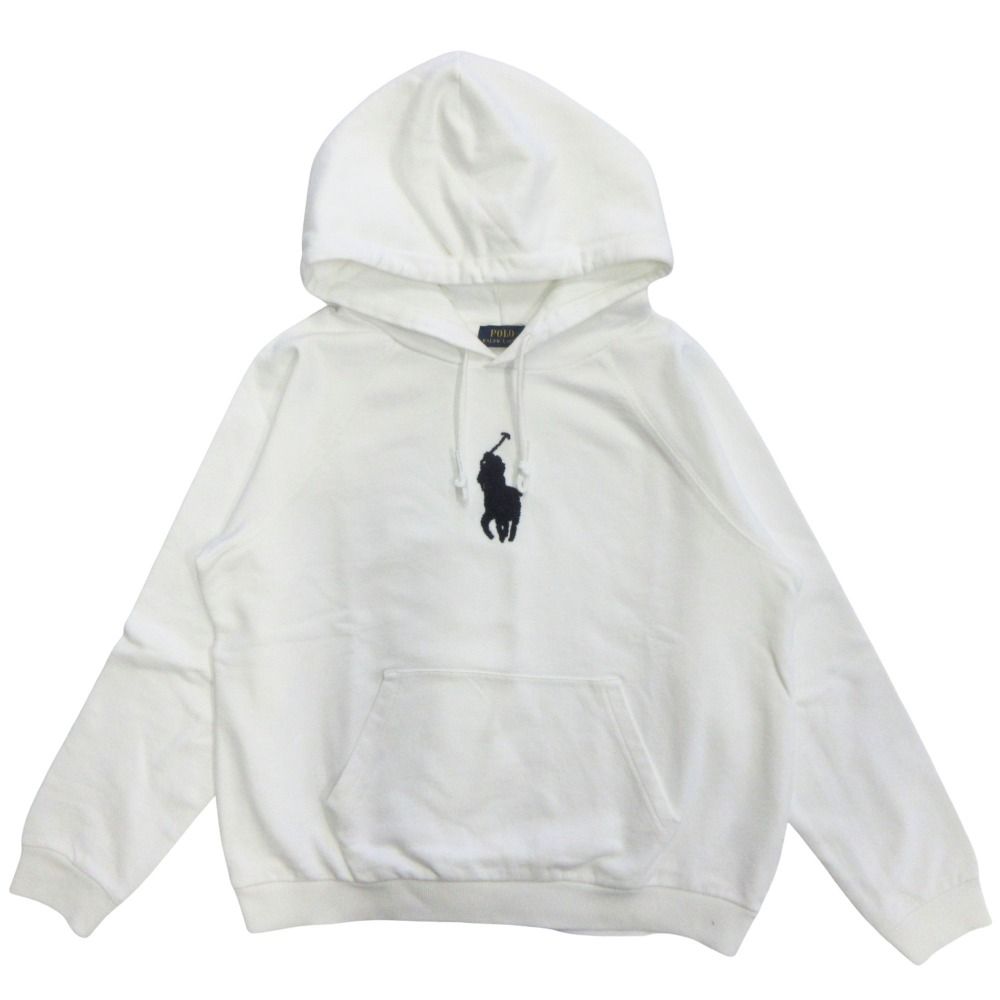 POLO RALPH LAUREN ポロ ラルフローレン フレンチノット ビッグポニー パーカー ロゴ 刺繍 サイズL 白 ホワイト レディース 古着