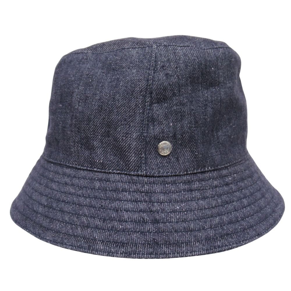 HERMES エルメス デニム エデン バケット ハット 帽子 リネン セリエ ロゴ シルバー金具 サイズ59 インディゴブルー メンズ レディース 古着