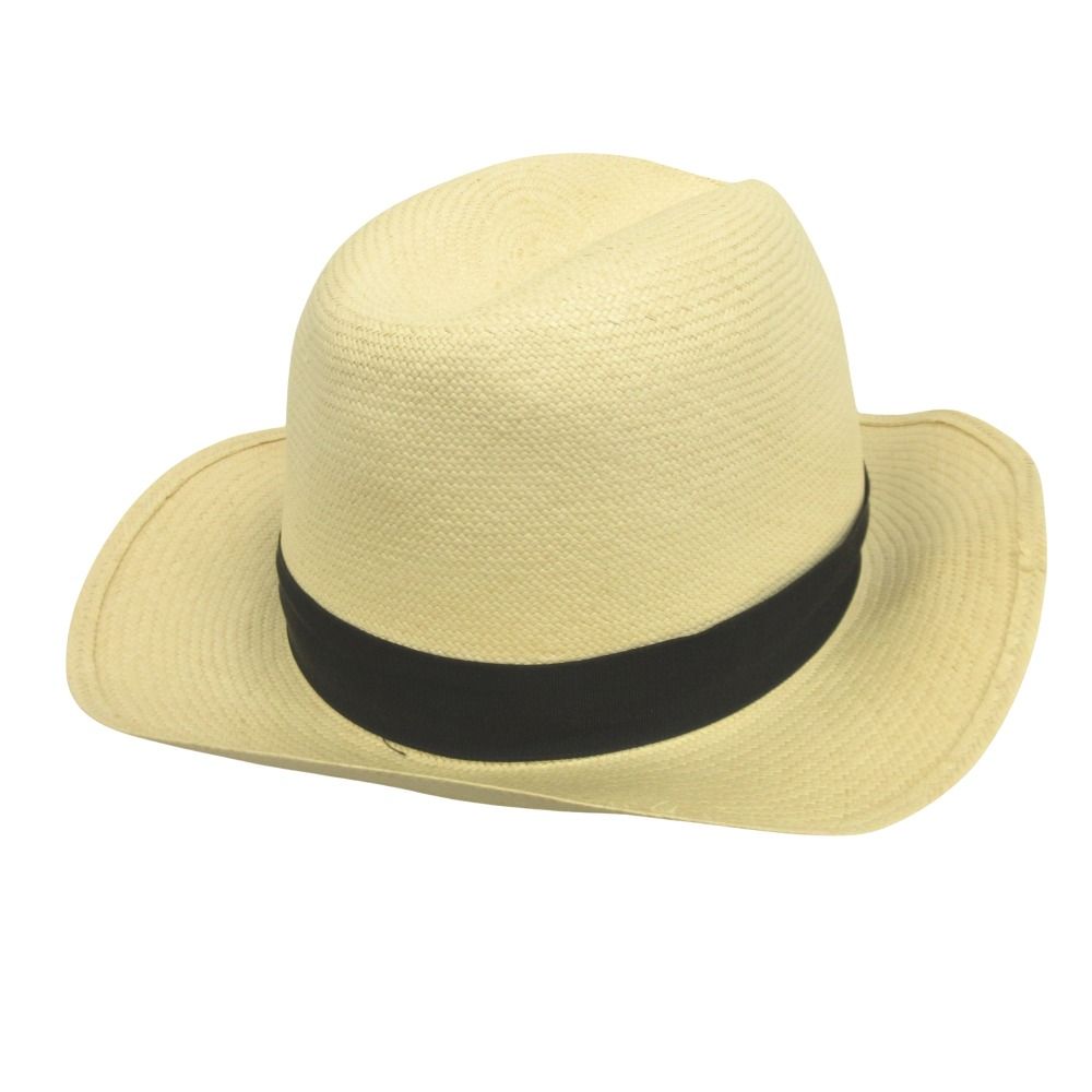 Borsalino ボルサリーノ パナマ ハット ストロー 麦わら帽子 リボン 中折れ ソフト ベージュ 黒 ブラック メンズ 古着