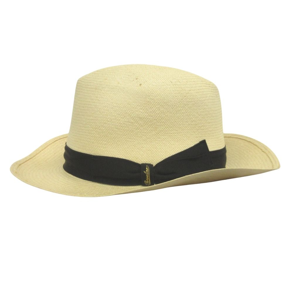  Borsalino ボルサリーノ パナマ ハット ストロー 麦わら帽子 リボン 中折れ ソフト ベージュ 黒 ブラック メンズ 古着 その他 ハット