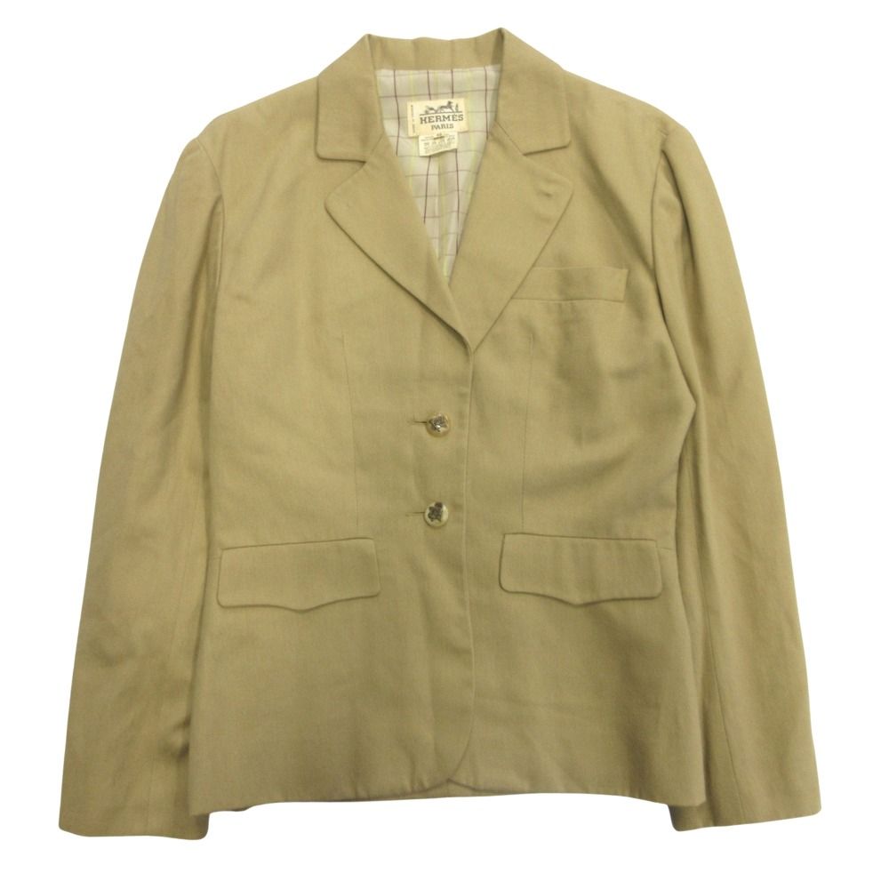 HERMES ベージュ テーラードジャケット 良品 HERMES エルメス ホルンボタン テーラード ジャケット ブレザー