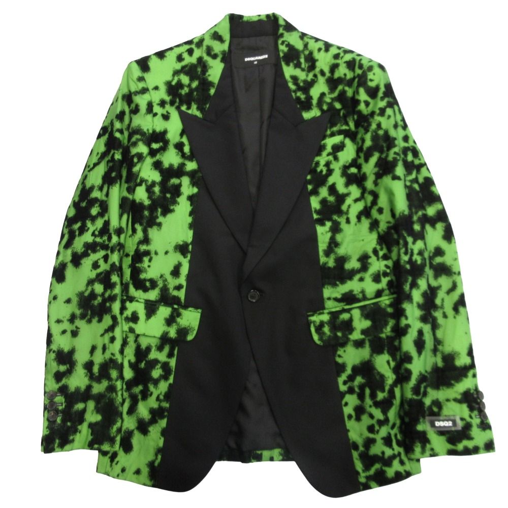 爆買い，低価 未使用 23ss DSQUARED2 ディースクエアード ナイロン ウール タキシード テーラード ジャケット ブレザー フロッキー 総柄 48 グリーン メンズ 古着 中古 USED テーラードジャケット