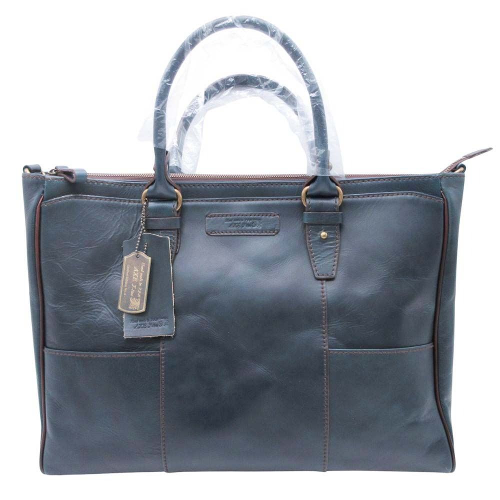 AXE アックス IKETEI イケテイ J-Line ブリーフケース ビジネスバッグ 2 WAY カバン レザー 牛革 青 ブルー メンズ 古着