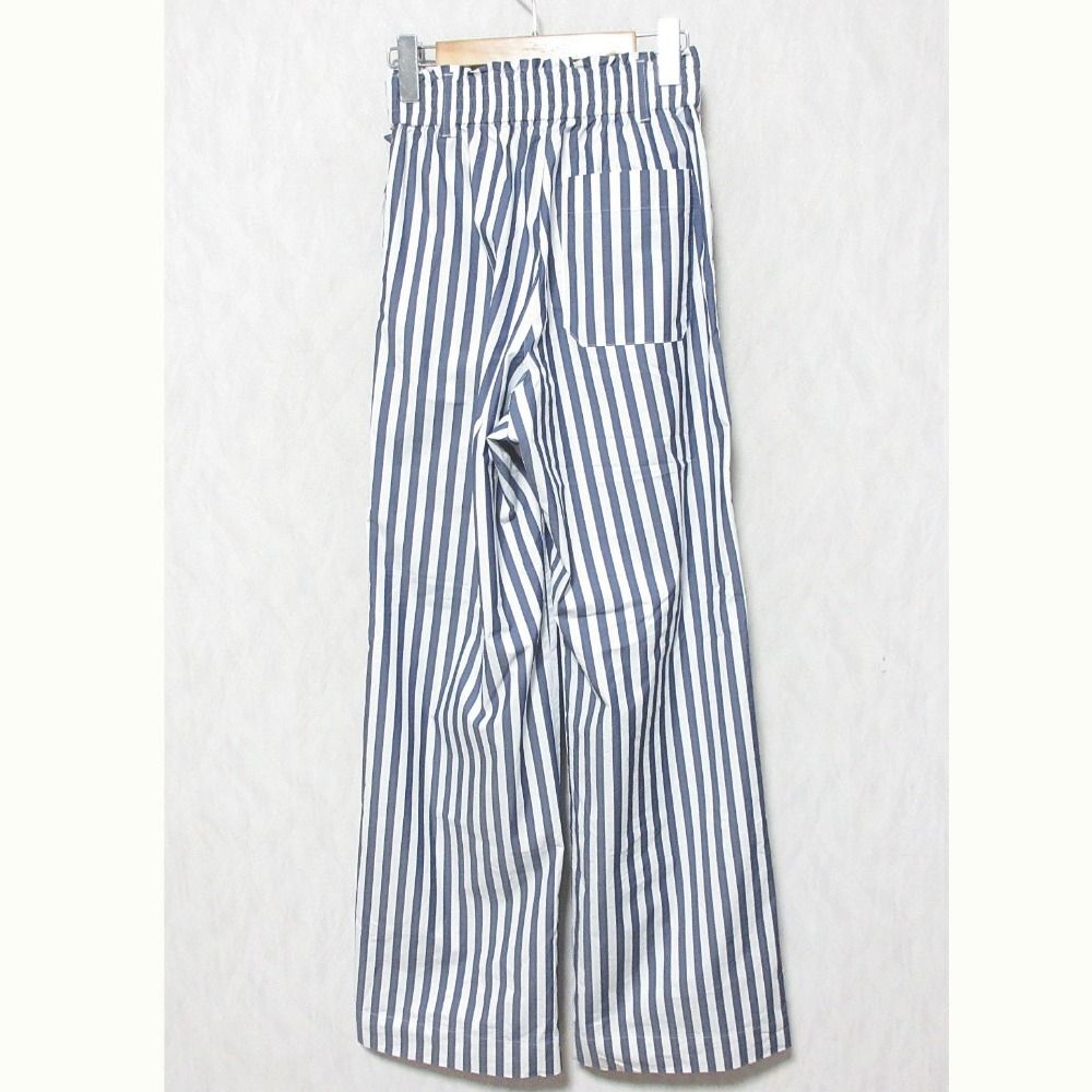 22 SS HYKE ハイク ストライプ ワイド イージーパンツ 221-13222 2 ホワイト ブルー レディース 古着