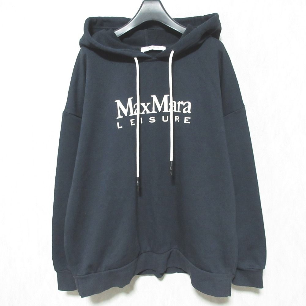 Max Mara マックスマーラ LEISURE ロゴプリント スウェット プルオーバーパーカー サイズS ネイビー レディース 古着