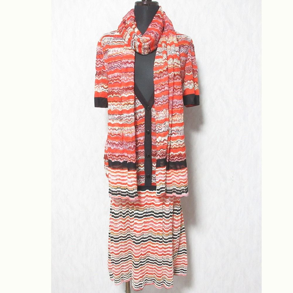 MISSONI ミッソーニ　ウール　ハイネック　ニットワンピース　オレンジタグ 美品 MISSONI ミッソーニ ストール付き Vネックニットワンピース