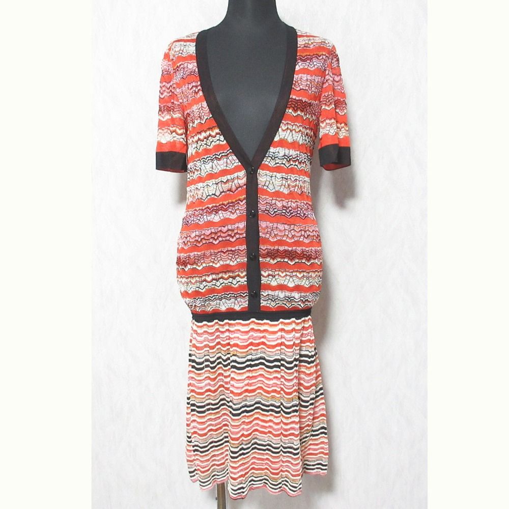 MISSONI ミッソーニ ストール付き Vネックニットワンピース サイズ40 オレンジ レディース 古着