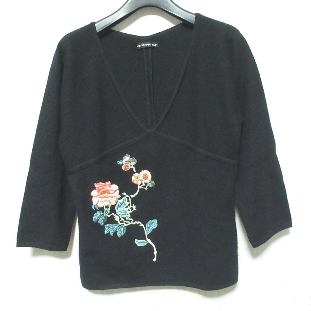 VIVIENNE TAM ヴィヴィアンタム フラワー刺繍ホールガーメントニット セーター ブラック レディース 古着