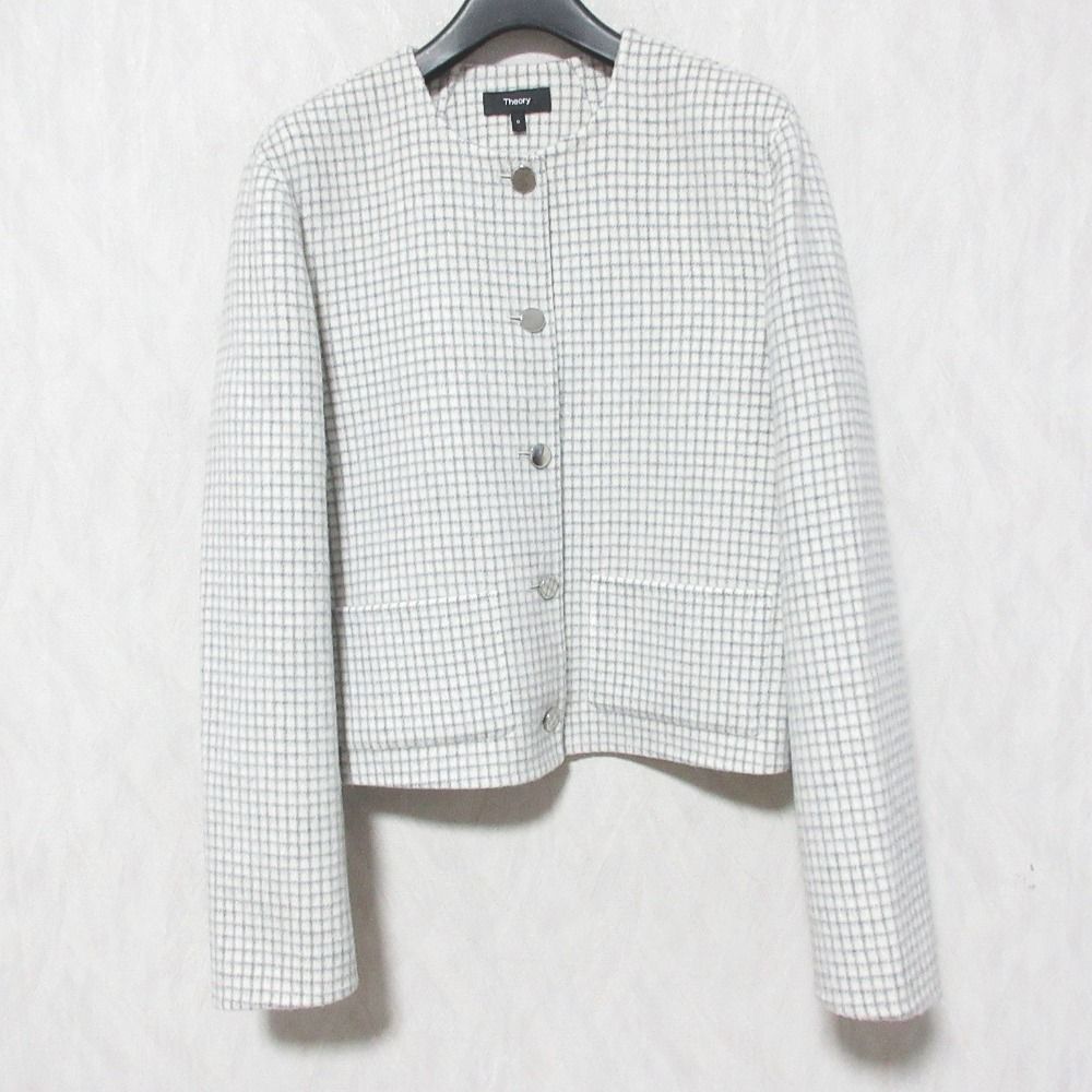 23 AW Theory セオリー PATTERN COAT PKT CROP JKT DF ウール ノー ジャケット 01 3304117 0 オフホワイト グレー レディース 古着