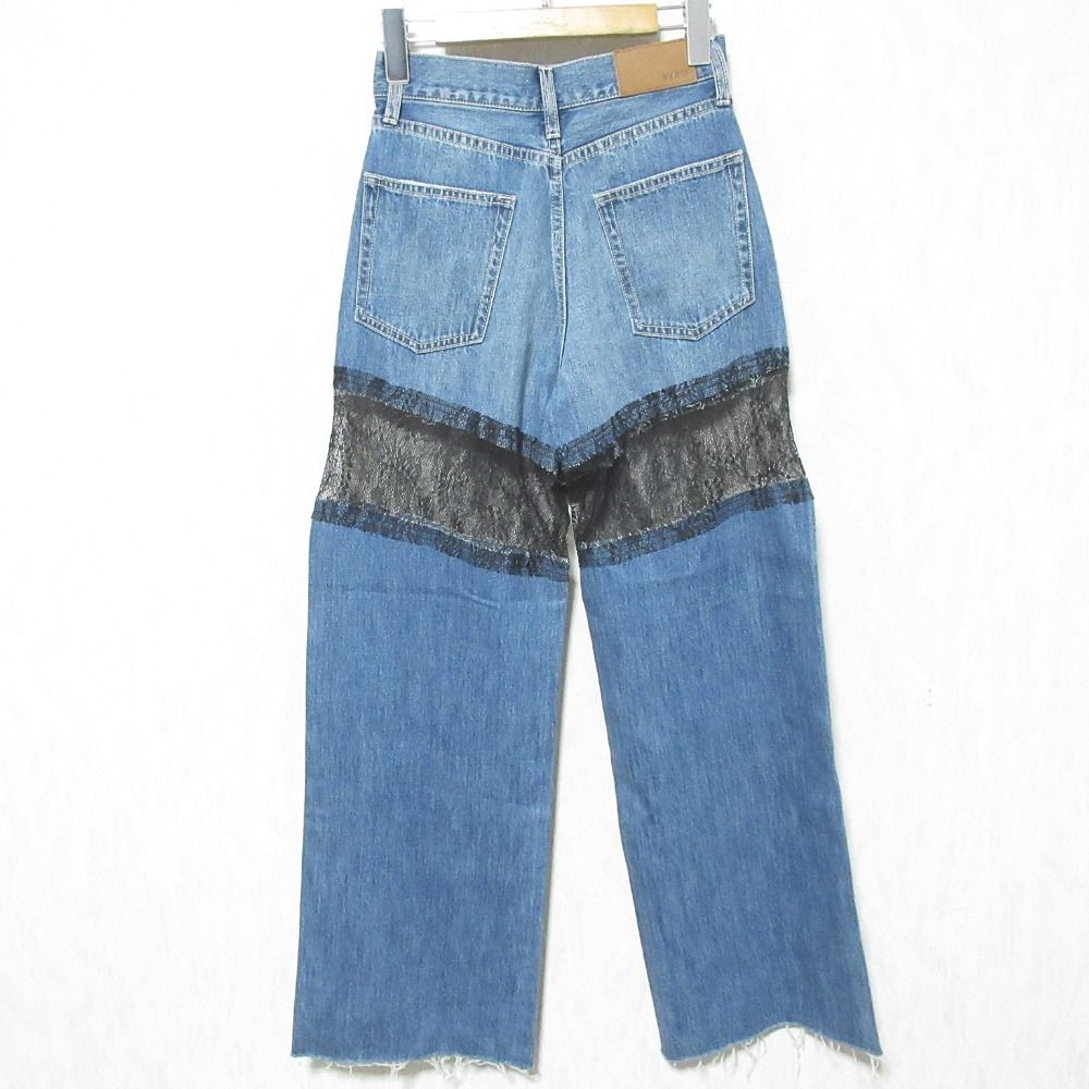 25 AW EVRIS エヴリス レースドッキング ワイドデニムパンツ ジーンズ M ブルー レディース 古着