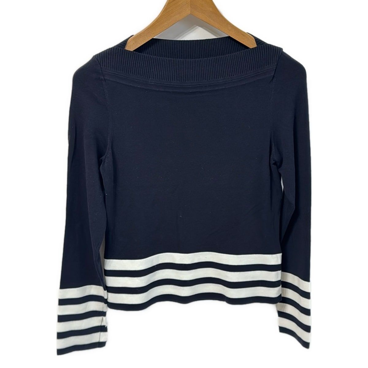 FOXEY フォクシー 長袖セーター サイズ38 M レディース 42124 ダークネイビー 白 ボーダー