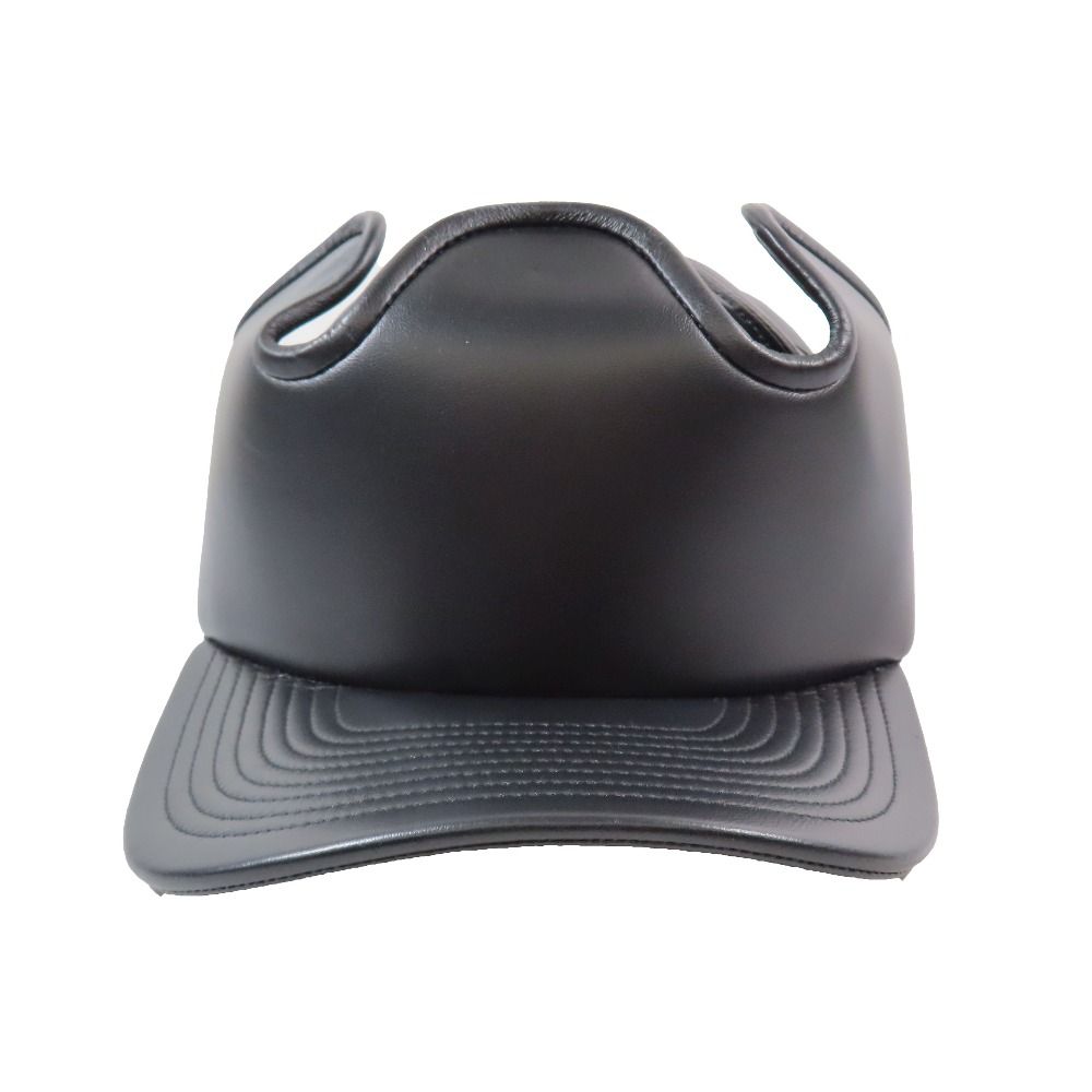 バーバリー 羊革 ラムレザー パネル ベースボール キャップ 王冠 帽子 ロゴ 刺繍 ベルト 黒 ブラック 57 M メンズ 古着