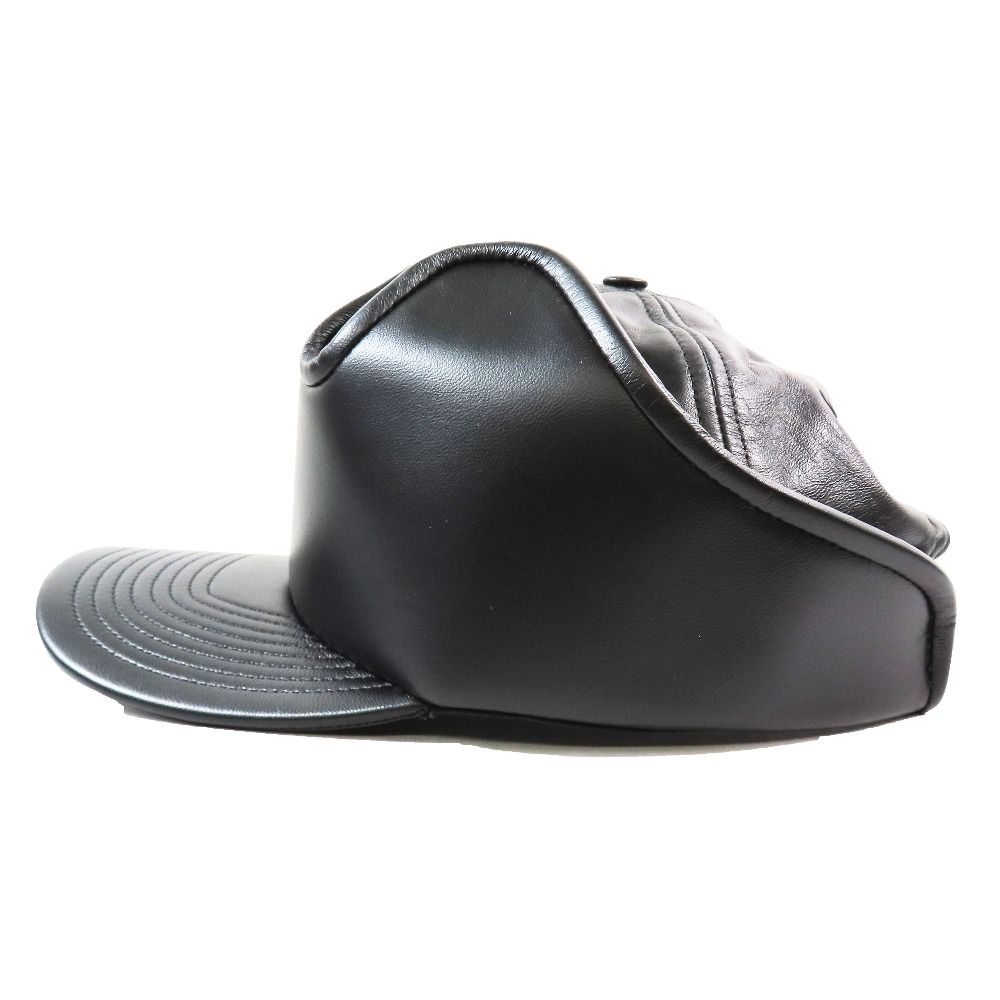 バーバリー 羊革 ラムレザー パネル ベースボール キャップ 王冠 帽子 ロゴ 刺繍 ベルト 黒 ブラック 57 M メンズ 古着