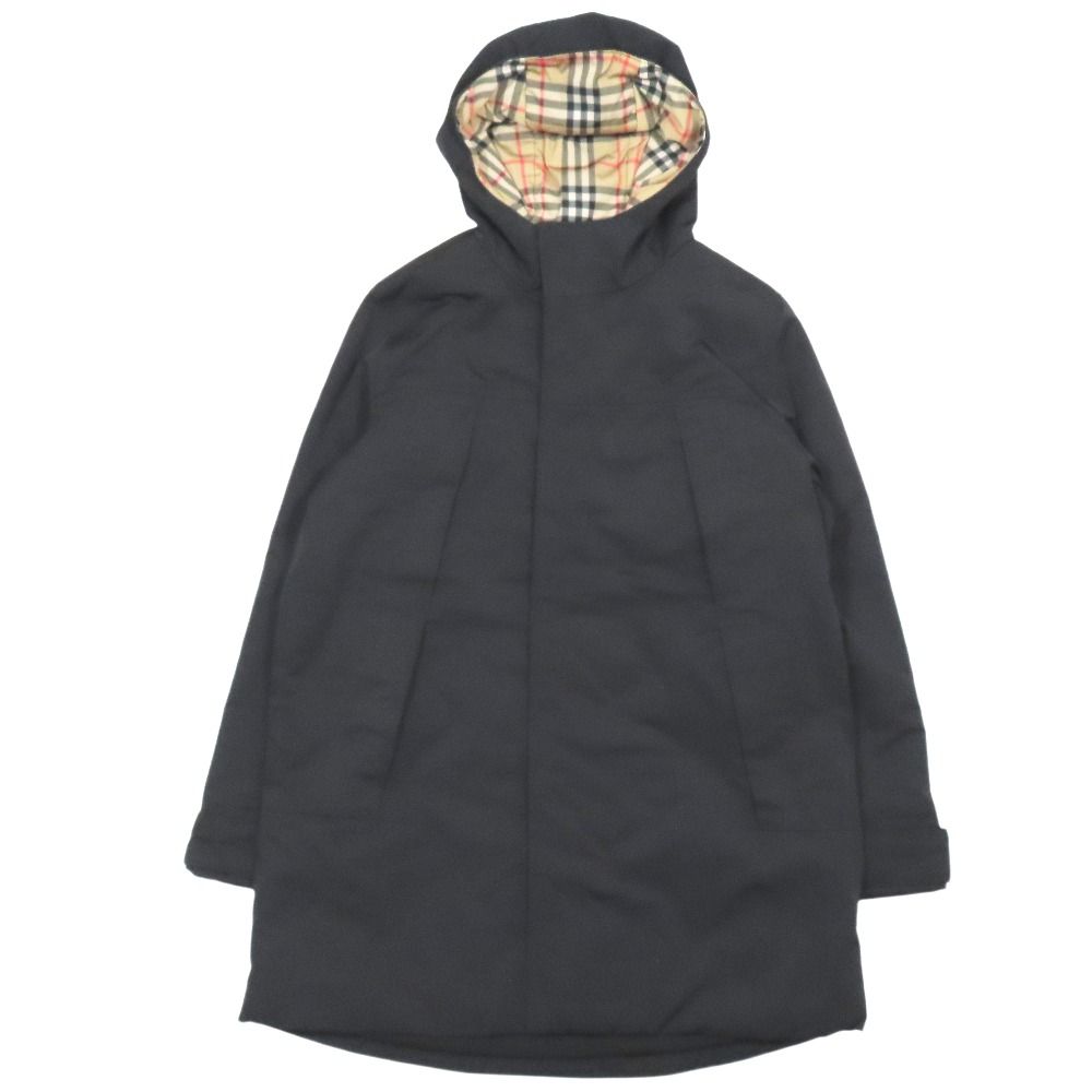 バーバリー 3 WAY ロング中綿コート リバーシブルアンダージャケット ブルゾン ノバチェック ロゴ刺繍 12 Y 黒 ベージュ キッズ 古着