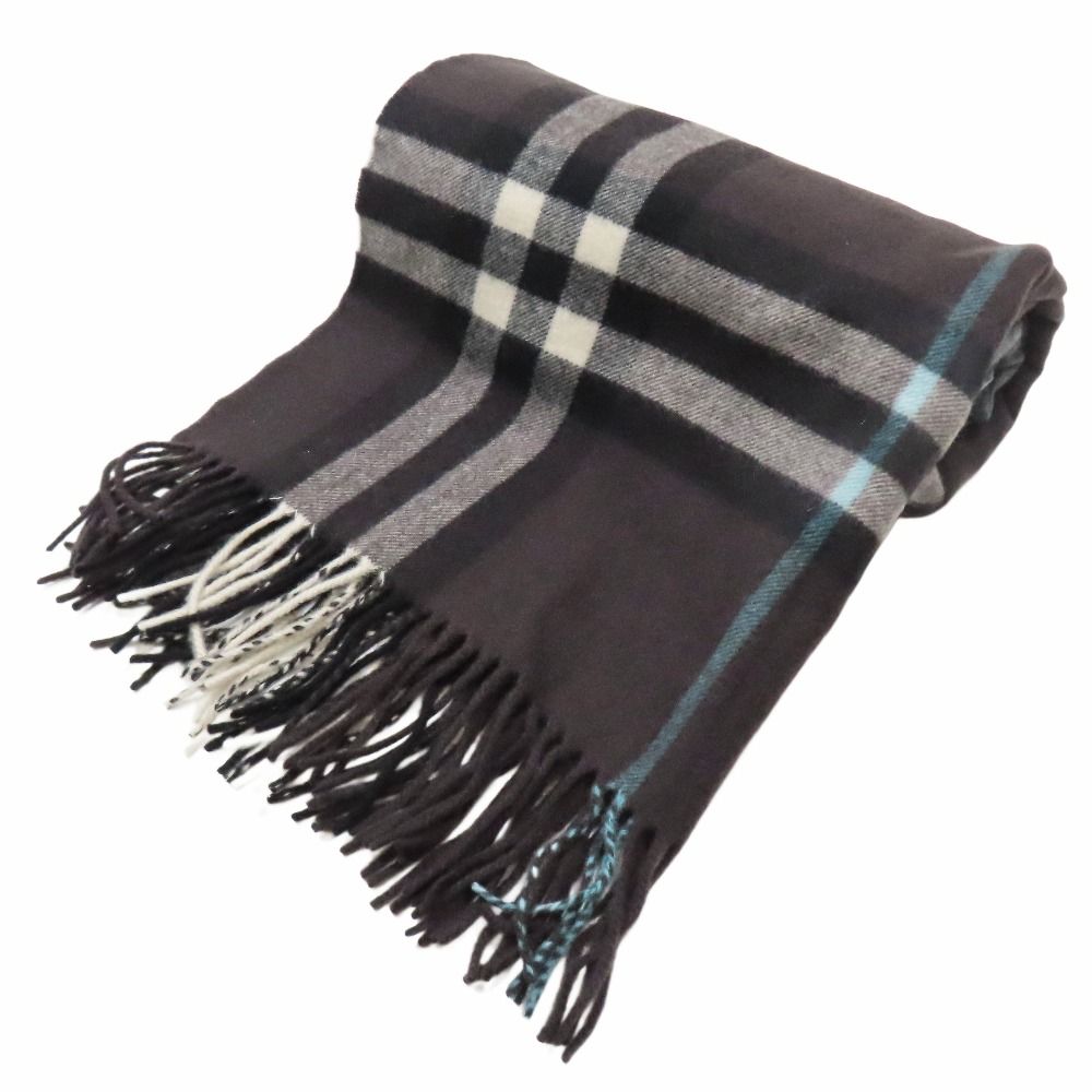 バーバリー カシミヤ100％ チェック柄 マフラー ダニエル リー ストール フリンジ 近年モデル ブラック メンズ レディース 古着