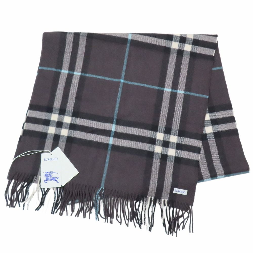 バーバリー カシミヤ100％ チェック柄 マフラー ダニエル リー ストール フリンジ 近年モデル ブラック メンズ レディース 古着