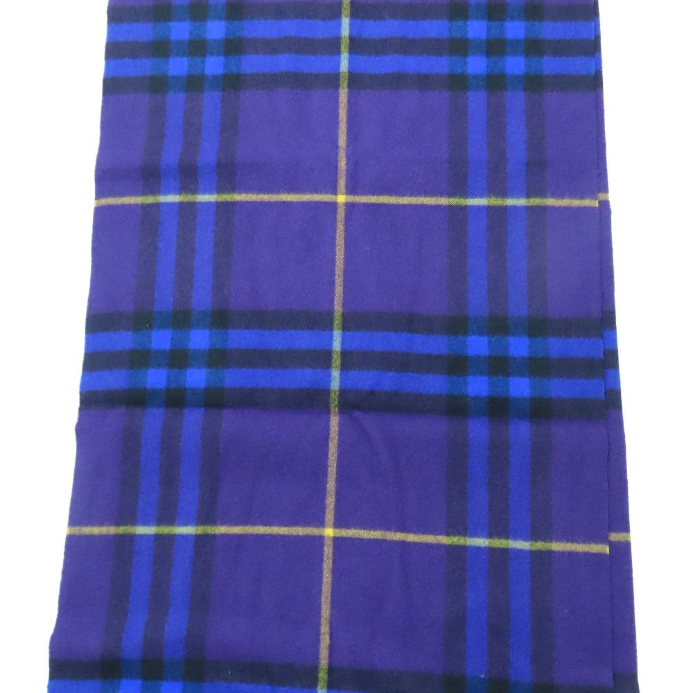  バーバリー カシミヤ100％ チェック柄 マフラー ダニエル リー ストール フリンジ 近年モデル パープル メンズ レディース 古着 マフラー 小物