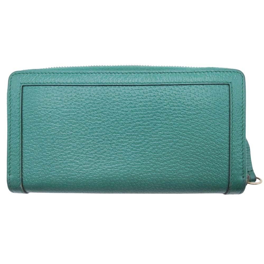 GUCCI グッチ ダブルGロゴ バンブー 長財布 ロングウォレット ラウンドファスナー 小銭入れ付き 緑 グリーン メンズ レディース 古着
