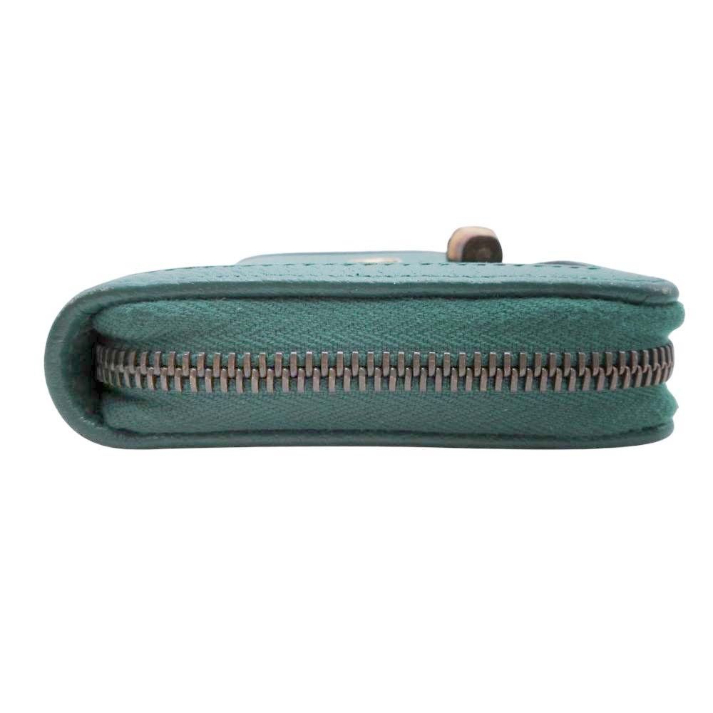  GUCCI グッチ ダブルGロゴ バンブー 長財布 ロングウォレット ラウンドファスナー 小銭入れ付き 緑 グリーン メンズ レディース 古着 長財布 小物