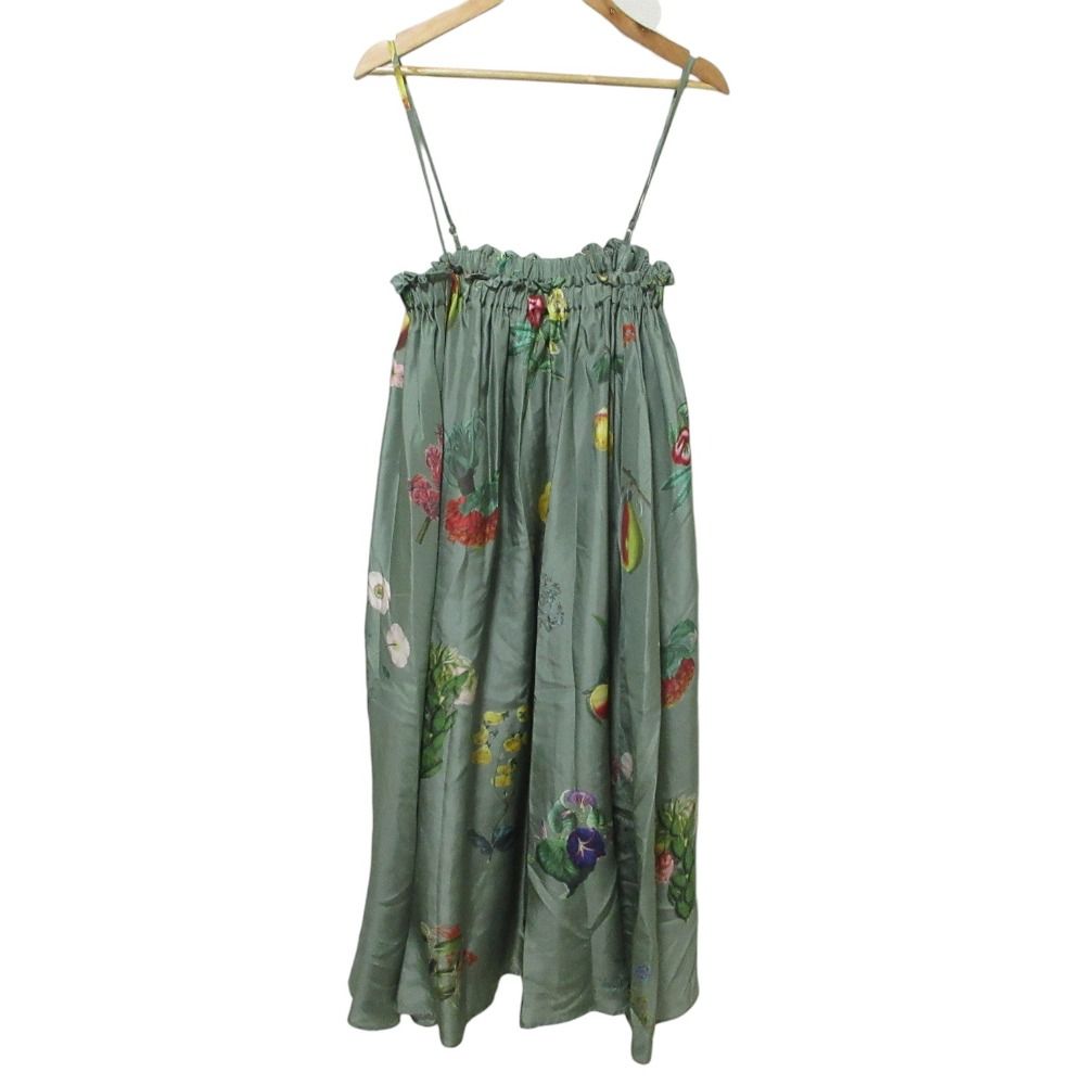 クリーニング済 23 AW CABaN キャバン シルク BLOOMIN ART プリントフ スカート キャミソールワンピース F グリーン レディース 古着