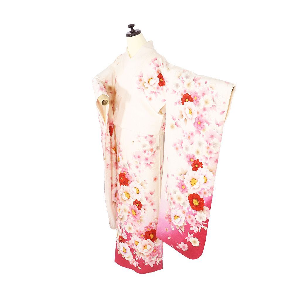 振袖 長襦袢 袋帯 セット 正絹 オフホワイト ローズピンク 桜 SMサイズ