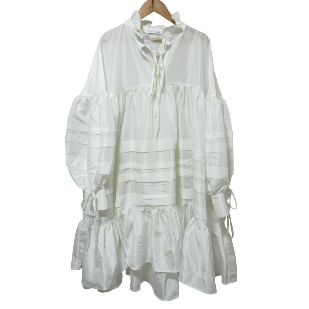 クリーニング済 Cecilie Bahnsen セシリーバンセン MACY フリル ティアード 長袖 ロング ワンピース 10 ホワイト レディース 古着