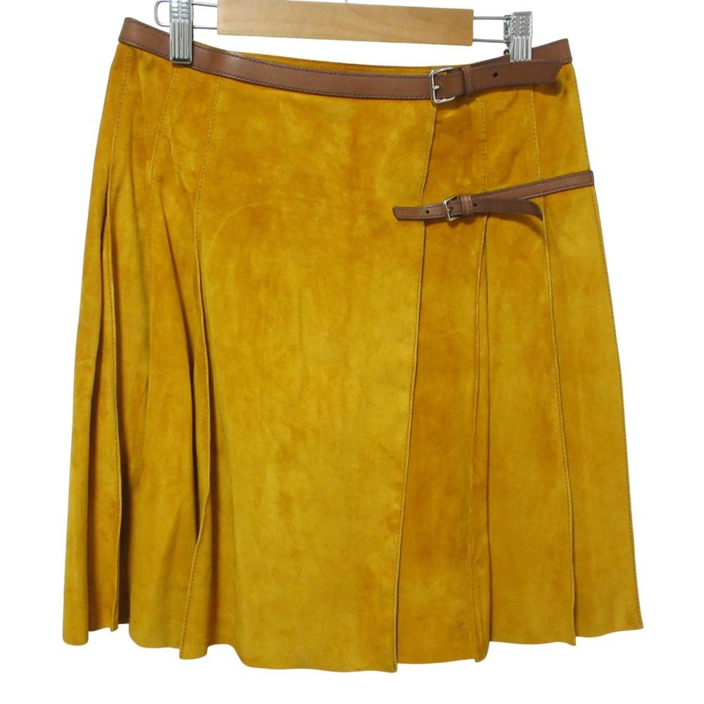 PRADA プラダ スエードスカート 膝丈 ラップスカート 38 イエロー レディース 古着