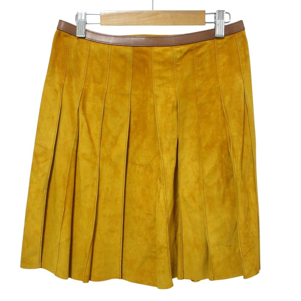 PRADA プラダ スエードスカート 膝丈 ラップスカート 38 イエロー レディース 古着