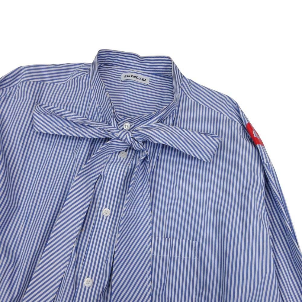 良品 17ss BALENCIAGA バレンシアガ ボウタイリボン 長袖 ストライプ