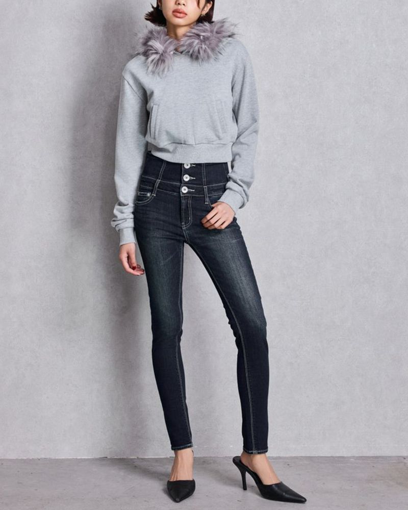 ジェイダ ハイウエストウエストクロススキニーデニムパンツ