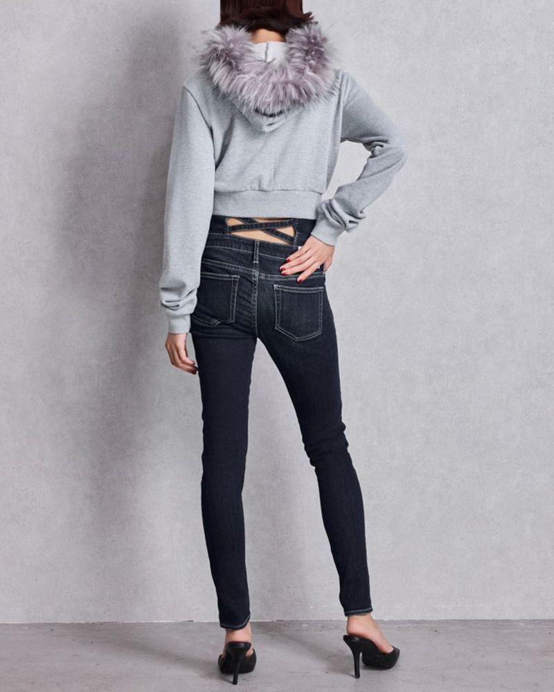 ハイウエストウエストクロススキニーデニムパンツ