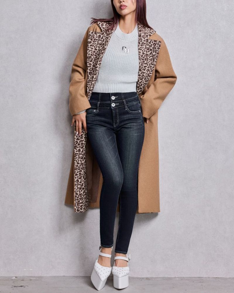 ジェイダ ハイウエストウエストクロススキニーデニムパンツ