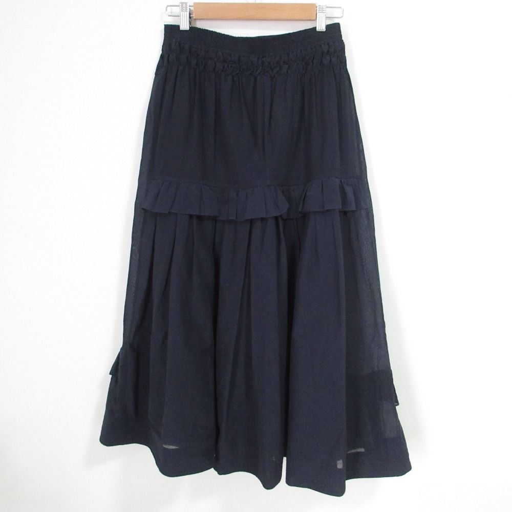 23 SS TEIJA テイヤ コットンシルク フ ギャザースカート サイズ6 ネイビー レディース 古着